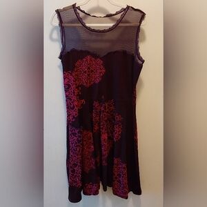 Effie's Heart Dark Purple and Pink Patterned Midi Dress